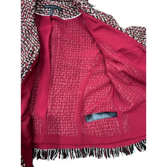 Whitehouse Black Market 14  Red Black Tweed Fringe Jacket Professional Blazer - Picture 11 of 12